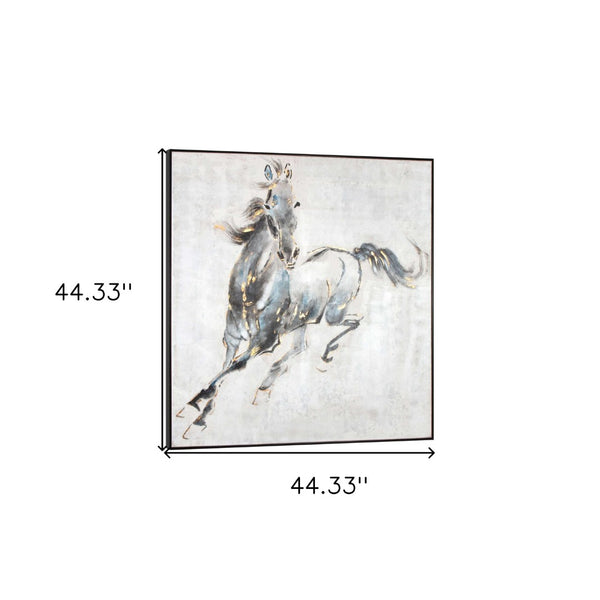 HomeRoots Prancing Stallion Wall Art: Hand-Painted Canvas in Black Floater Frame for Rustic Elegance & Focal Points 576591