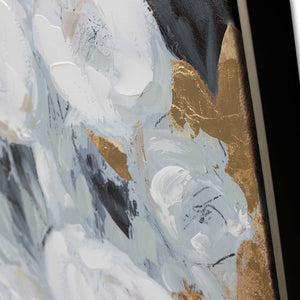 HomeRoots Blanc Fleur Hand-Painted Canvas Art in Black Floater Frame - Stylish, Ready to Hang Wall Decor 576592