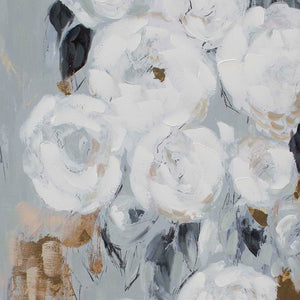 HomeRoots Blanc Fleur Hand-Painted Canvas Art in Black Floater Frame - Stylish, Ready to Hang Wall Decor 576592