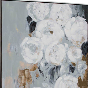 HomeRoots Blanc Fleur Hand-Painted Canvas Art in Black Floater Frame - Stylish, Ready to Hang Wall Decor 576592