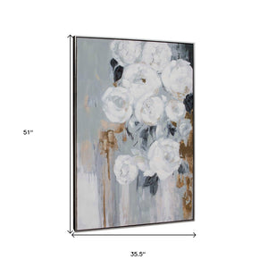 HomeRoots Blanc Fleur Hand-Painted Canvas Art in Black Floater Frame - Stylish, Ready to Hang Wall Decor 576592