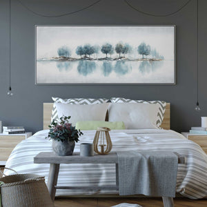 HomeRoots Blue Woods Hand-Painted Canvas in Silver Floater Frame – Stunning Wall Art for Modern Interiors 576594