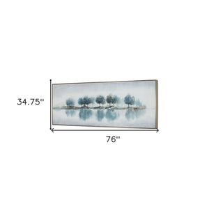 HomeRoots Blue Woods Hand-Painted Canvas in Silver Floater Frame – Stunning Wall Art for Modern Interiors 576594