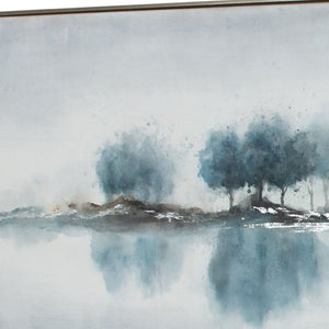 HomeRoots Blue Woods Hand-Painted Canvas in Silver Floater Frame – Stunning Wall Art for Modern Interiors 576594