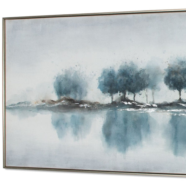 HomeRoots Blue Woods Hand-Painted Canvas in Silver Floater Frame – Stunning Wall Art for Modern Interiors 576594