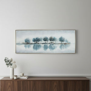 HomeRoots Blue Woods Hand-Painted Canvas in Silver Floater Frame – Stunning Wall Art for Modern Interiors 576594
