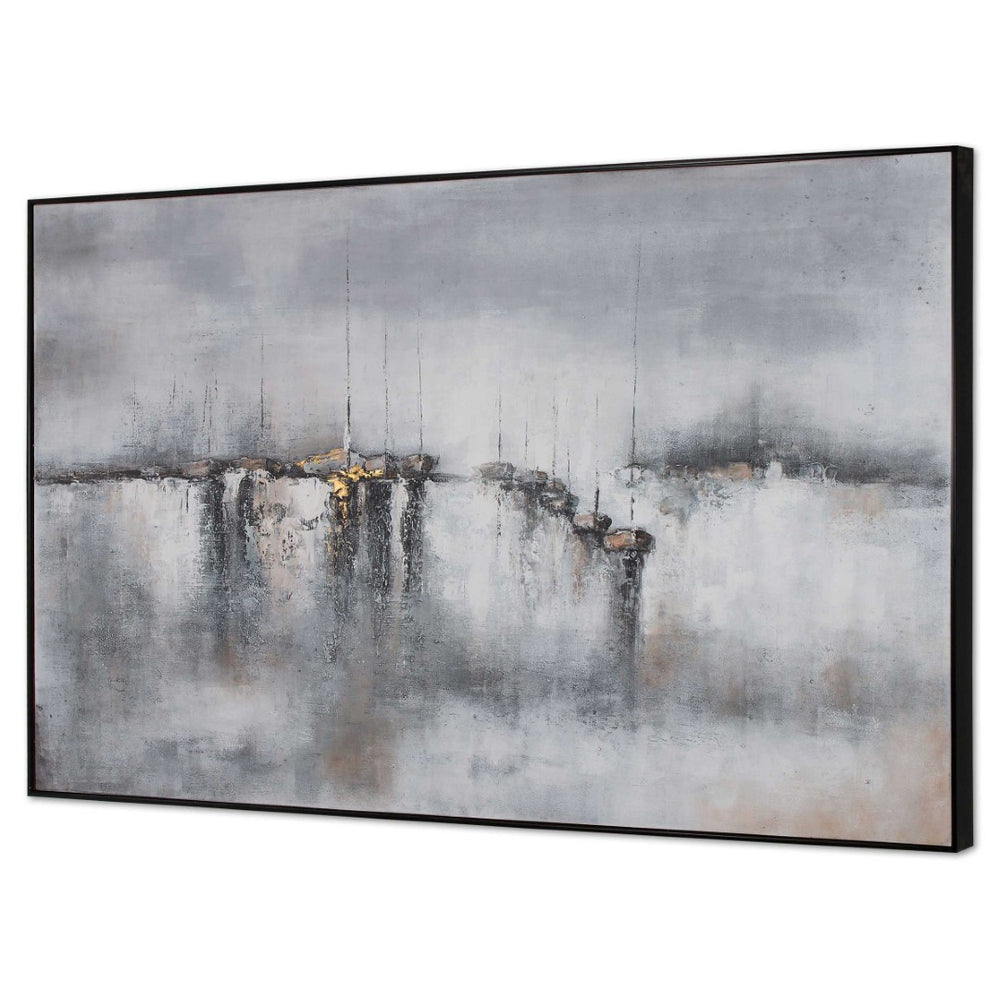 HomeRoots Hushed Breeze Hand-Painted Canvas Wall Art in Black Floater Frame - Unique, Modern Decor Piece 576596