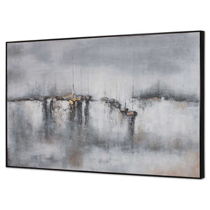 HomeRoots Hushed Breeze Hand-Painted Canvas Wall Art in Black Floater Frame - Unique, Modern Decor Piece 576596