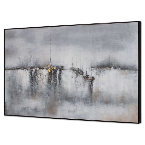 HomeRoots Hushed Breeze Hand-Painted Canvas Wall Art in Black Floater Frame - Unique, Modern Decor Piece 576596