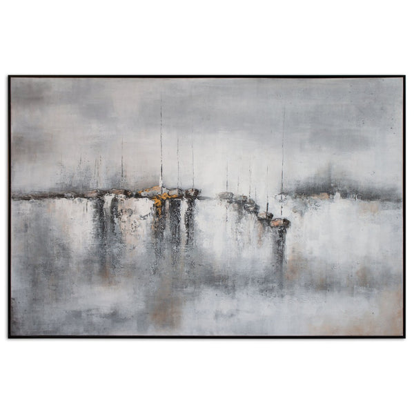 HomeRoots Hushed Breeze Hand-Painted Canvas Wall Art in Black Floater Frame - Unique, Modern Decor Piece 576596
