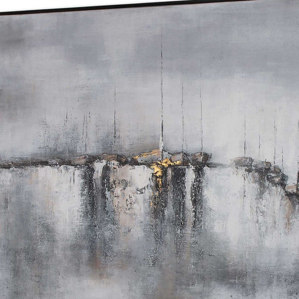 HomeRoots Hushed Breeze Hand-Painted Canvas Wall Art in Black Floater Frame - Unique, Modern Decor Piece 576596