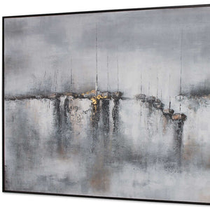 HomeRoots Hushed Breeze Hand-Painted Canvas Wall Art in Black Floater Frame - Unique, Modern Decor Piece 576596