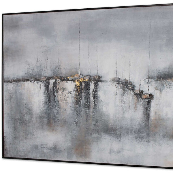 HomeRoots Hushed Breeze Hand-Painted Canvas Wall Art in Black Floater Frame - Unique, Modern Decor Piece 576596