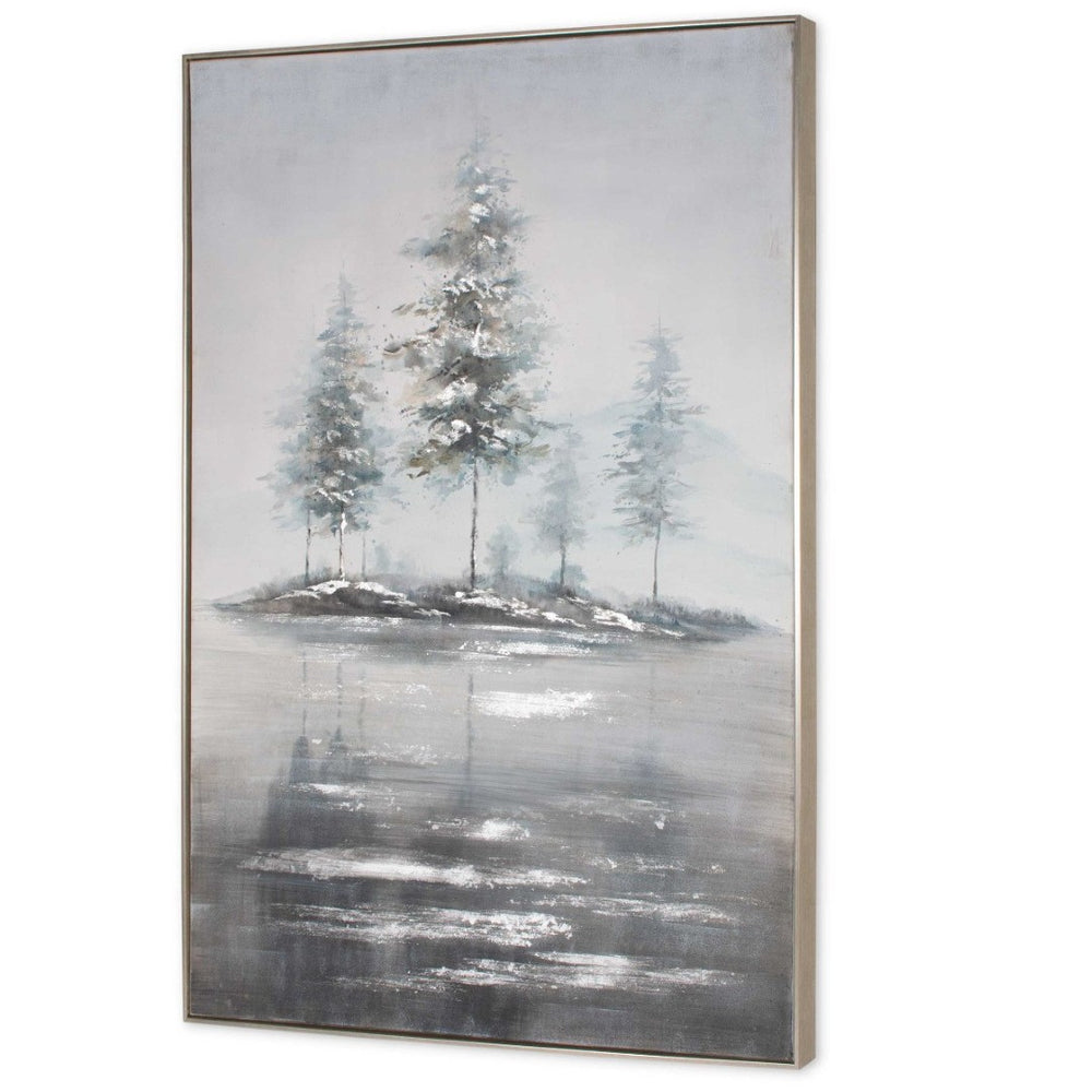 HomeRoots Mystic Woods Hand-Painted Canvas Art in Silver Floater Frame – Stunning Contemporary Decor Piece 576597