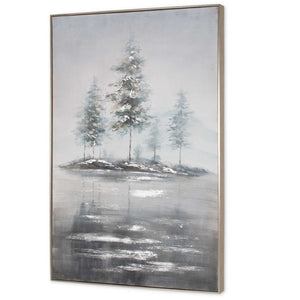 HomeRoots Mystic Woods Hand-Painted Canvas Art in Silver Floater Frame – Stunning Contemporary Decor Piece 576597