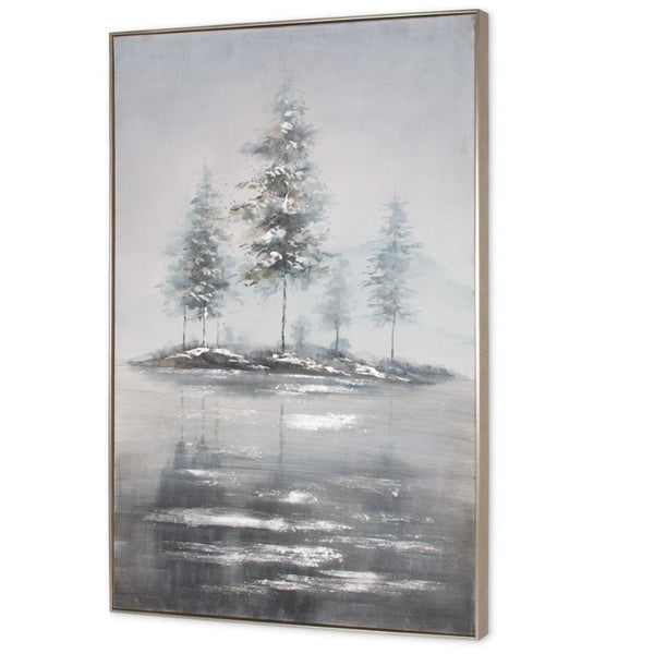 HomeRoots Mystic Woods Hand-Painted Canvas Art in Silver Floater Frame – Stunning Contemporary Decor Piece 576597