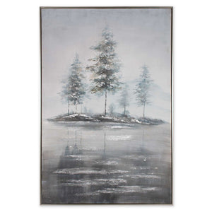 HomeRoots Mystic Woods Hand-Painted Canvas Art in Silver Floater Frame – Stunning Contemporary Decor Piece 576597