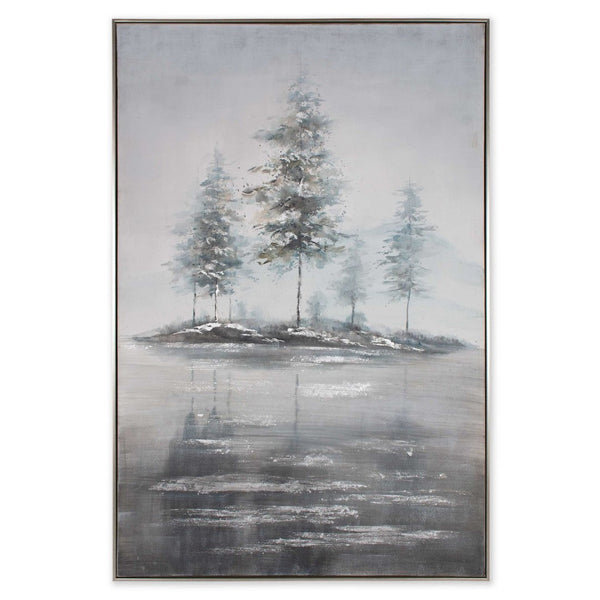 HomeRoots Mystic Woods Hand-Painted Canvas Art in Silver Floater Frame – Stunning Contemporary Decor Piece 576597