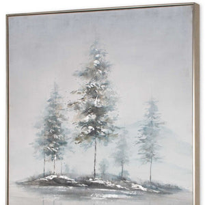 HomeRoots Mystic Woods Hand-Painted Canvas Art in Silver Floater Frame – Stunning Contemporary Decor Piece 576597