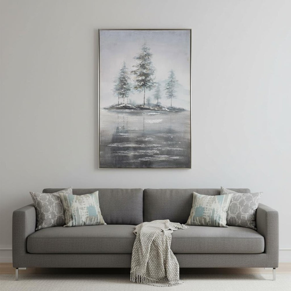 HomeRoots Mystic Woods Hand-Painted Canvas Art in Silver Floater Frame – Stunning Contemporary Decor Piece 576597