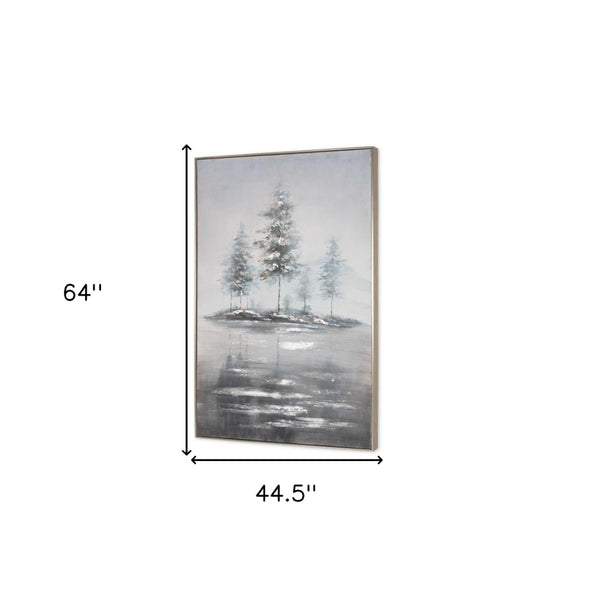 HomeRoots Mystic Woods Hand-Painted Canvas Art in Silver Floater Frame – Stunning Contemporary Decor Piece 576597