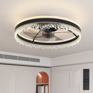 English Elm 20-inch Modern LED Ceiling Fan with Invisible Blades, Dimmable Crystal Light, Remote & App Control W2312P368699