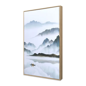 HomeRoots Misty Lagoon Hand-Painted Giclée Canvas Art in Brown Floater Frame - Serene Wall Décor Upgrade 576600