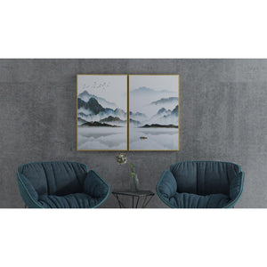 HomeRoots Misty Lagoon Hand-Painted Giclée Canvas Art in Brown Floater Frame - Serene Wall Décor Upgrade 576600