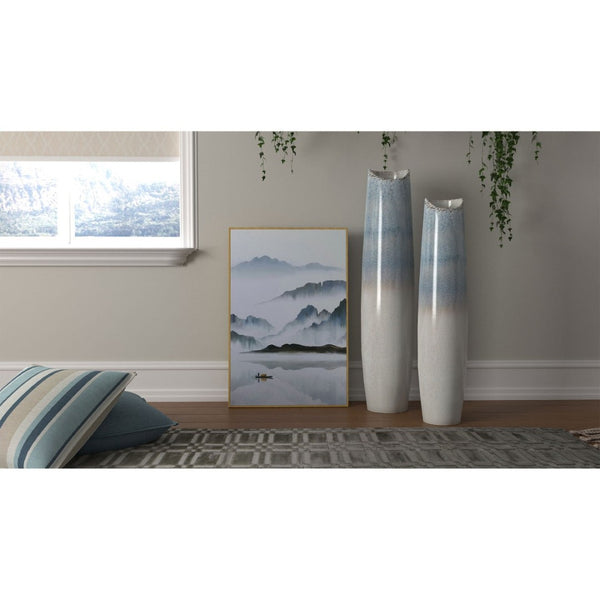 HomeRoots Misty Lagoon Hand-Painted Giclée Canvas Art in Brown Floater Frame - Serene Wall Décor Upgrade 576600