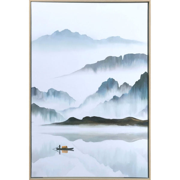 HomeRoots Misty Lagoon Hand-Painted Giclée Canvas Art in Brown Floater Frame - Serene Wall Décor Upgrade 576600