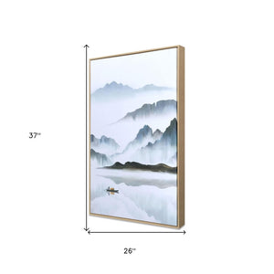 HomeRoots Misty Lagoon Hand-Painted Giclée Canvas Art in Brown Floater Frame - Serene Wall Décor Upgrade 576600