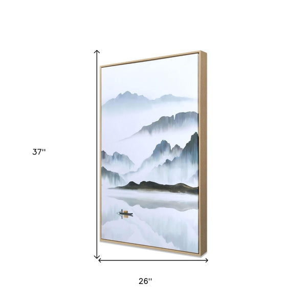 HomeRoots Misty Lagoon Hand-Painted Giclée Canvas Art in Brown Floater Frame - Serene Wall Décor Upgrade 576600
