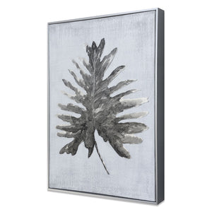 HomeRoots Silver Jungle Wall Art - Hand-Painted Silver Floater Frame Canvas for Modern Home Decor Elegance 576602