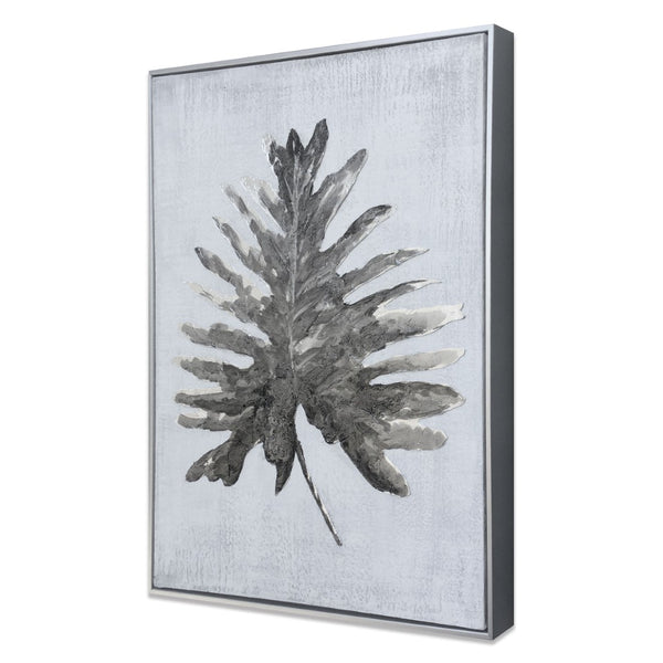 HomeRoots Silver Jungle Wall Art - Hand-Painted Silver Floater Frame Canvas for Modern Home Decor Elegance 576602