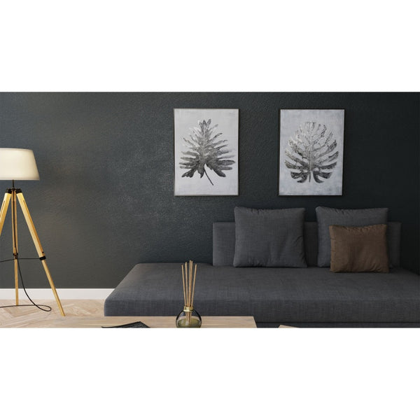 HomeRoots Silver Jungle Wall Art - Hand-Painted Silver Floater Frame Canvas for Modern Home Decor Elegance 576602