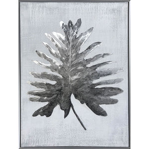 HomeRoots Silver Jungle Wall Art - Hand-Painted Silver Floater Frame Canvas for Modern Home Decor Elegance 576602