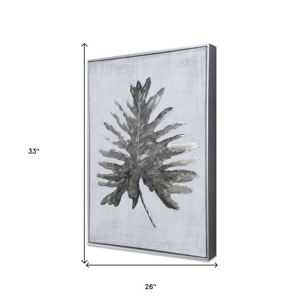 HomeRoots Silver Jungle Wall Art - Hand-Painted Silver Floater Frame Canvas for Modern Home Decor Elegance 576602