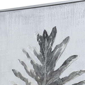 HomeRoots Silver Jungle Wall Art - Hand-Painted Silver Floater Frame Canvas for Modern Home Decor Elegance 576602