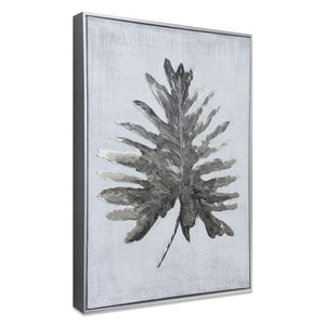 HomeRoots Silver Jungle Wall Art - Hand-Painted Silver Floater Frame Canvas for Modern Home Decor Elegance 576602