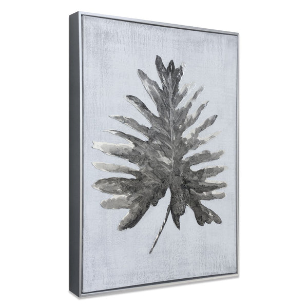 HomeRoots Silver Jungle Wall Art - Hand-Painted Silver Floater Frame Canvas for Modern Home Decor Elegance 576602