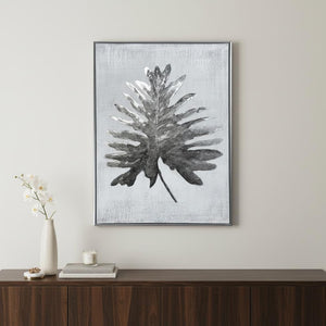 HomeRoots Silver Jungle Wall Art - Hand-Painted Silver Floater Frame Canvas for Modern Home Decor Elegance 576602