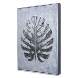 HomeRoots Silver Jungle II Hand-Painted Floater Frame Wall Art - Contemporary Canvas for Stylish Décor 576603