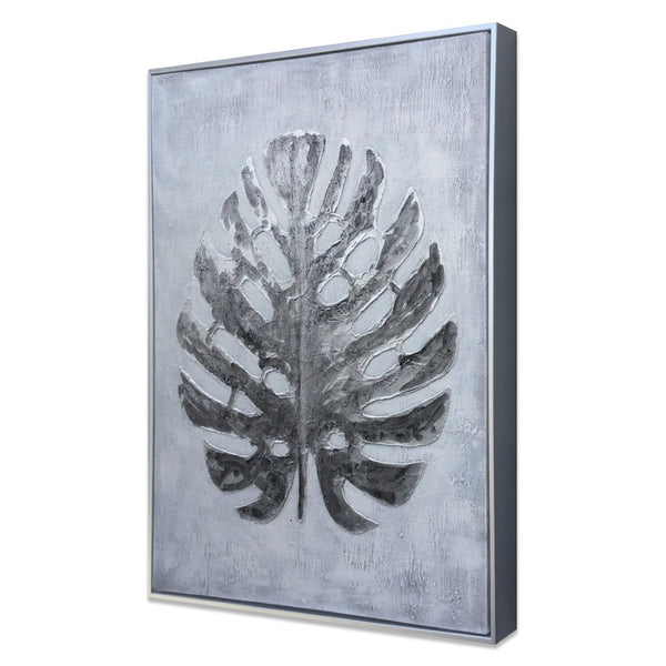 HomeRoots Silver Jungle II Hand-Painted Floater Frame Wall Art - Contemporary Canvas for Stylish Décor 576603