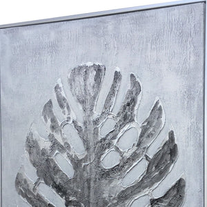 HomeRoots Silver Jungle II Hand-Painted Floater Frame Wall Art - Contemporary Canvas for Stylish Décor 576603
