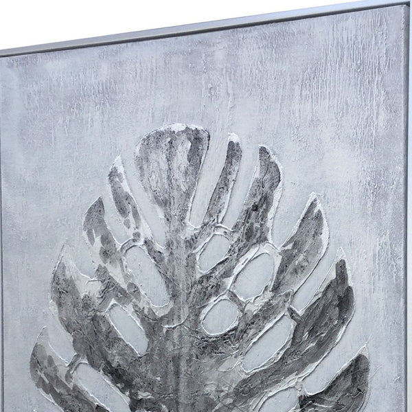 HomeRoots Silver Jungle II Hand-Painted Floater Frame Wall Art - Contemporary Canvas for Stylish Décor 576603