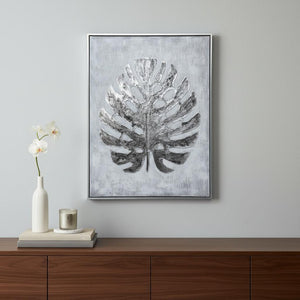 HomeRoots Silver Jungle II Hand-Painted Floater Frame Wall Art - Contemporary Canvas for Stylish Décor 576603