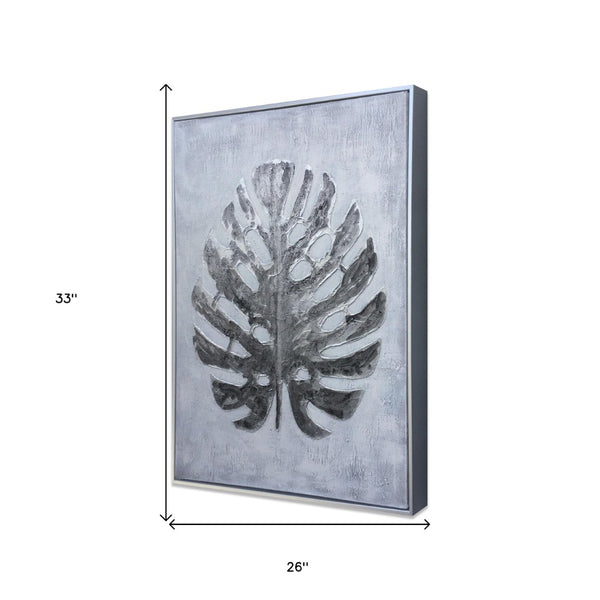 HomeRoots Silver Jungle II Hand-Painted Floater Frame Wall Art - Contemporary Canvas for Stylish Décor 576603