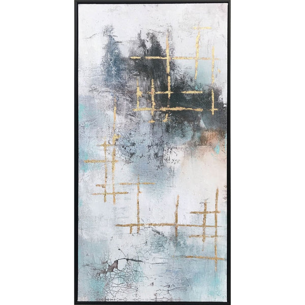 HomeRoots Tempest Hand-Painted Canvas Wall Art in Black Floater Frame - Modern Focal Point for Any Space 576605
