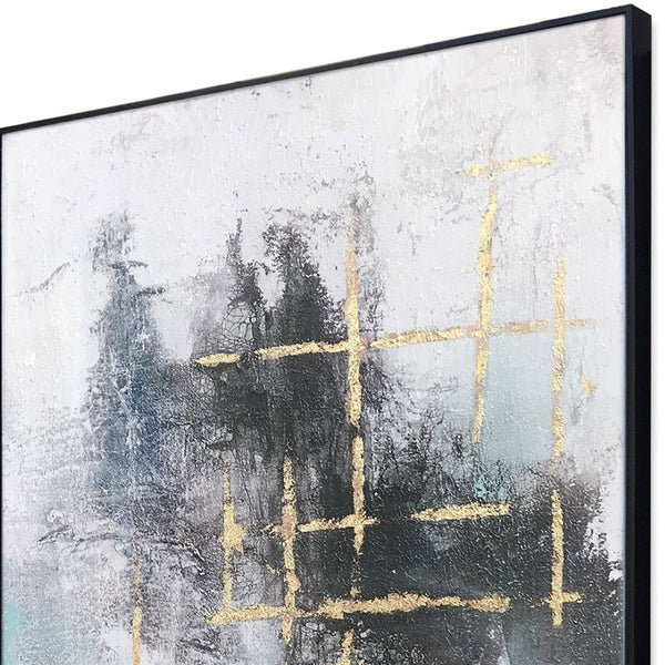 HomeRoots Tempest Hand-Painted Canvas Wall Art in Black Floater Frame - Modern Focal Point for Any Space 576605