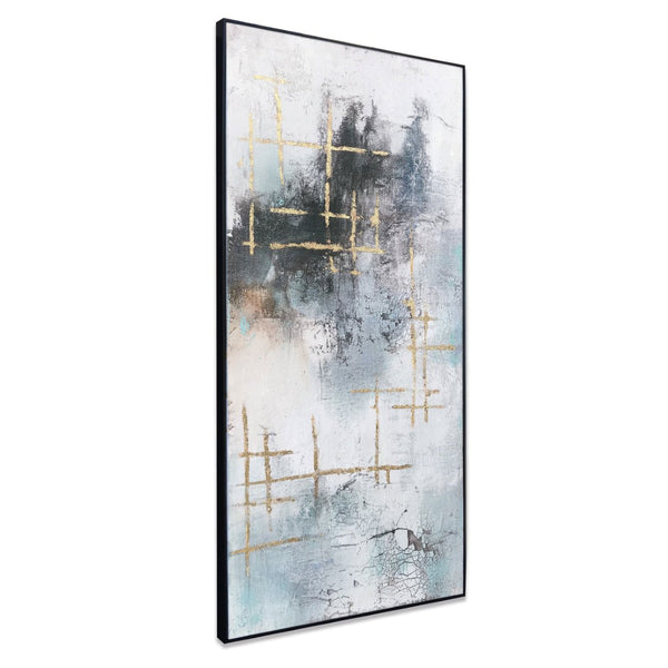 HomeRoots Tempest Hand-Painted Canvas Wall Art in Black Floater Frame - Modern Focal Point for Any Space 576605